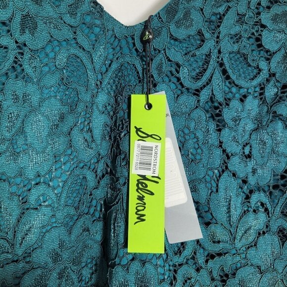 NWT Sam Edelman Women's Dark Green Asymmetrical Lace Short Sleeve Dress Size 12 - Picture 16 of 16